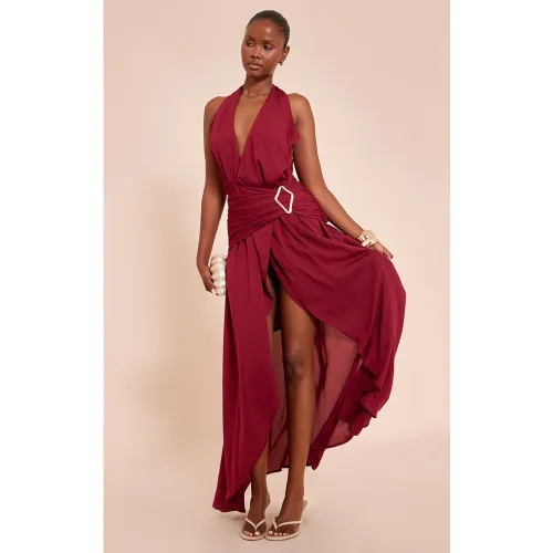 Robe longue en mousseline de soie à décolleté et empiècement - PrettyLittleThing - Modalova