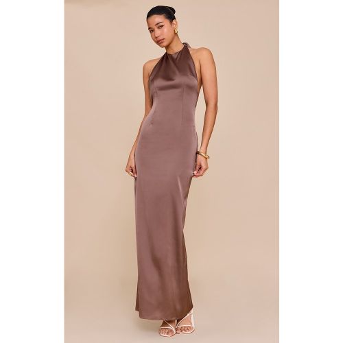 Robe Mi-Longue Champignon Dos Nu Matière Satinée Évasée - PrettyLittleThing - Modalova