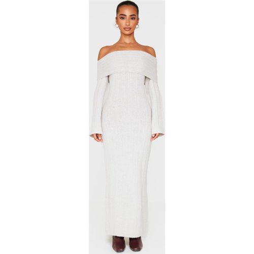 Petite Robe longue en maille tricot côtelée à épaules dénudées - PrettyLittleThing - Modalova