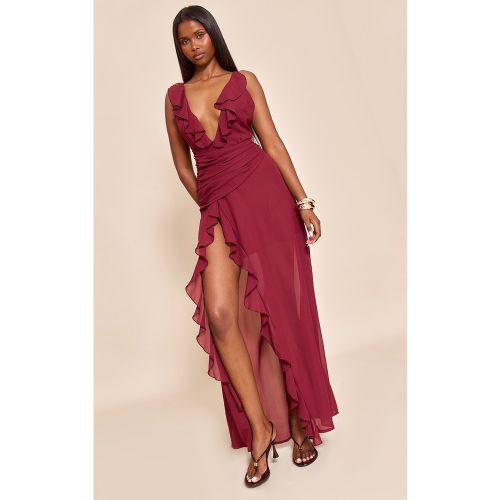 Chiffon Volant Décolleté plongeant Strappy Longue Robe - PrettyLittleThing - Modalova