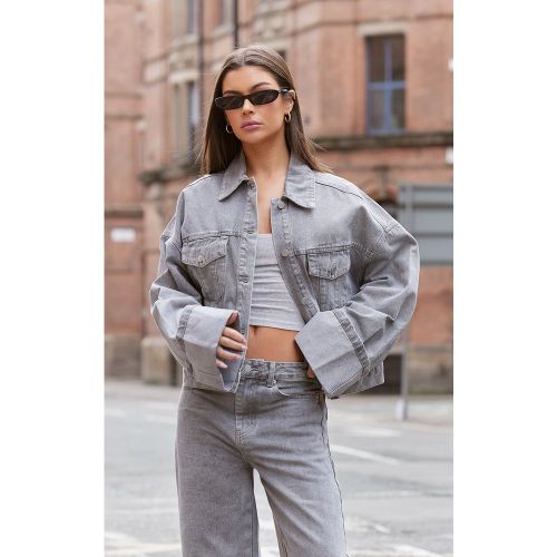 Veste en jean délavé gris clair à manchettes retroussées - PrettyLittleThing - Modalova