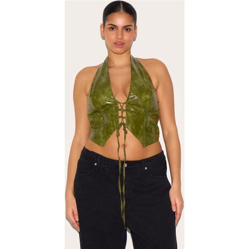 Plus Top en PU délavé vert olive lacé à décolleté et dos nu - PrettyLittleThing - Modalova