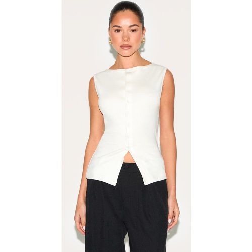 Top long côtelé sans manches à boutons - PrettyLittleThing - Modalova