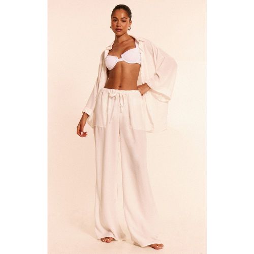 Pantalon de plage fluide en effet lin à cordons ajustables - PrettyLittleThing - Modalova