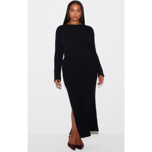 Plus Robe longue en maille tricot côtelée à manches longues et dos échancré - PrettyLittleThing - Modalova