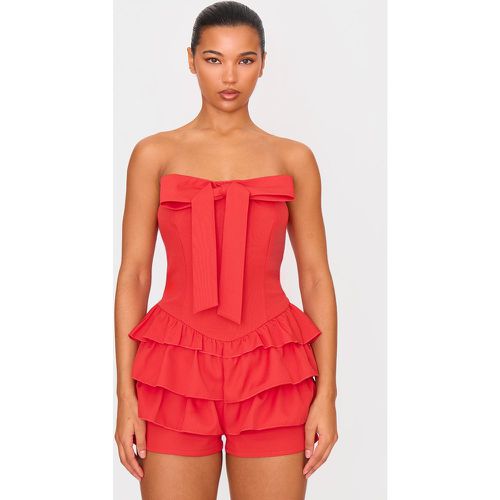 Combishort bustier style jupe-short culotte bouffant à détail noeud - PrettyLittleThing - Modalova