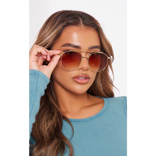 Lunettes de soleil à monture et verres dégradés marron - PrettyLittleThing - Modalova