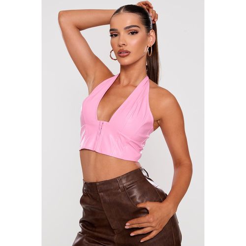 Crop top en PU décolleté à agrafes et oeillets - PrettyLittleThing - Modalova