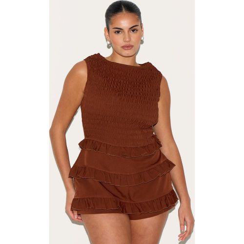 Plus Combishort chocolat froncé à col bateau - PrettyLittleThing - Modalova