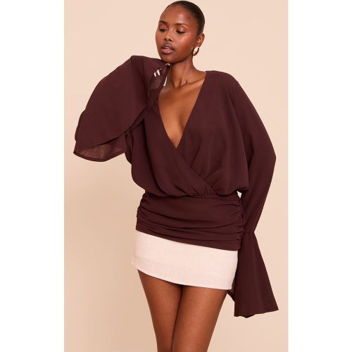 Blouse longue en mousseline de soie à manches éxagérées - PrettyLittleThing - Modalova