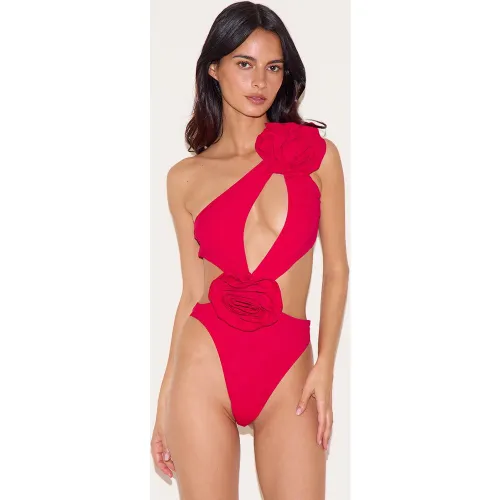 Maillot de bain asymétrique détail roses à découpes - PrettyLittleThing - Modalova