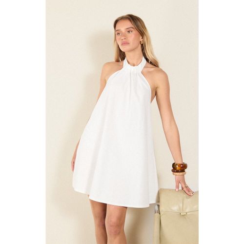 Robe trapèze blanche en effet lin mélangé à col licou froncé - PrettyLittleThing - Modalova