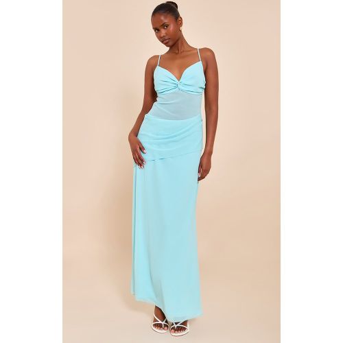 Robe longue en mousseline de soie bleu pâle à buste torsadé et partie en mesh - PrettyLittleThing - Modalova