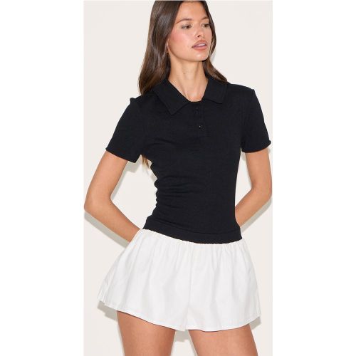 Combishort-jupe côtelé à col polo et détails - PrettyLittleThing - Modalova