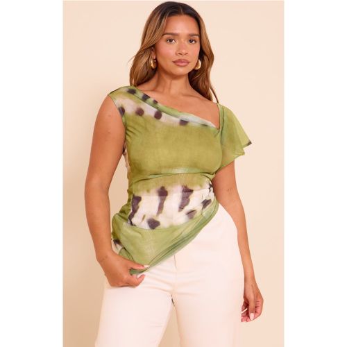 Shape Top asymétrique en mesh imprimé abstrait - PrettyLittleThing - Modalova