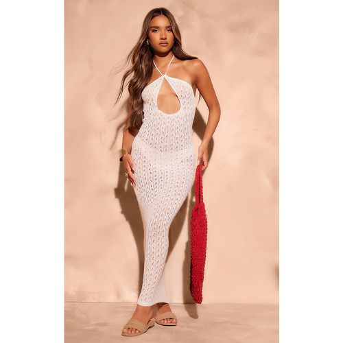 Robe longue en maille pointelle blanche découpée devant à dos nu - PrettyLittleThing - Modalova