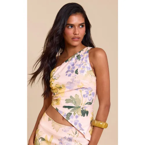 Top asymétrique en mousseline de soie fleurie - PrettyLittleThing - Modalova