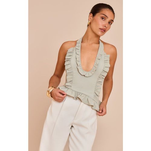 Petite Top doux vert olive à dos nu et volants - PrettyLittleThing - Modalova