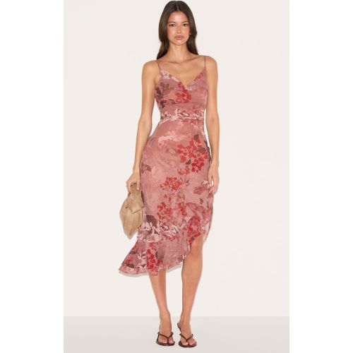 Robe mi-longue en mousseline de soie imprimé fleuri à col bénitier - PrettyLittleThing - Modalova