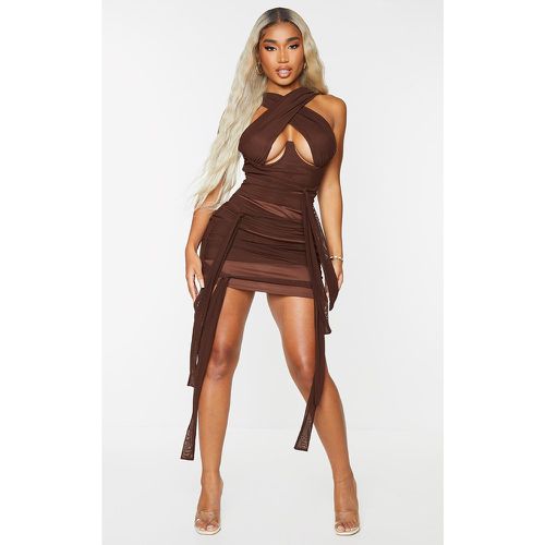 Shape Robe moulante marron chocolat en mesh à liens autour du cou - PrettyLittleThing - Modalova