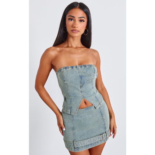 Corset bustier long en jean délavé blanchi - PrettyLittleThing - Modalova