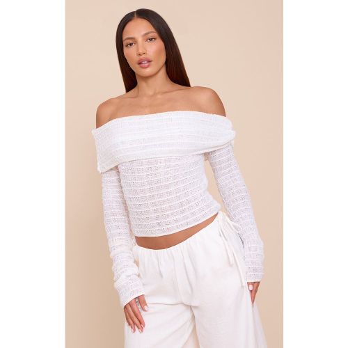 Tall Top en maille tricot texturée blanche à col bardot - PrettyLittleThing - Modalova