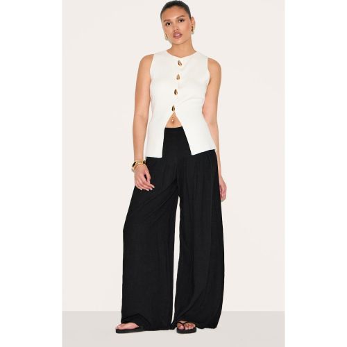 Pantalon large fluide en effet lin mélangé à pinces - PrettyLittleThing - Modalova