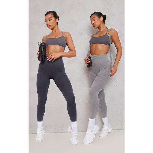 Lot de 2 leggings de sport côtelés délavés & anthracite à taille haute sans coutures - PrettyLittleThing - Modalova