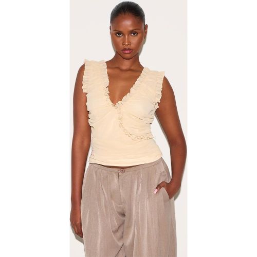 Top en mousseline de soie froncé sans manches à volants - PrettyLittleThing - Modalova