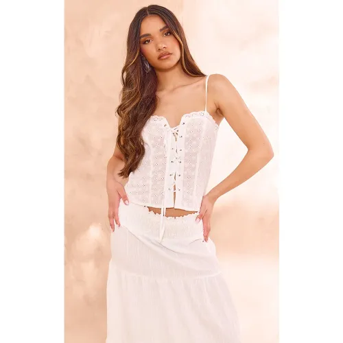 Top corset long en broderie à lacets au devant - PrettyLittleThing - Modalova