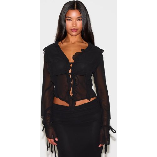 Blouse en mousseline de soie volantée à détails noués - PrettyLittleThing - Modalova