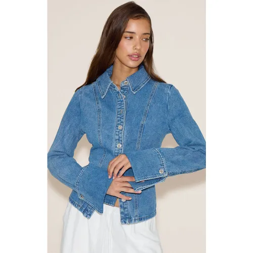 Chemise en jean à manches longues et taille cintrée - PrettyLittleThing - Modalova