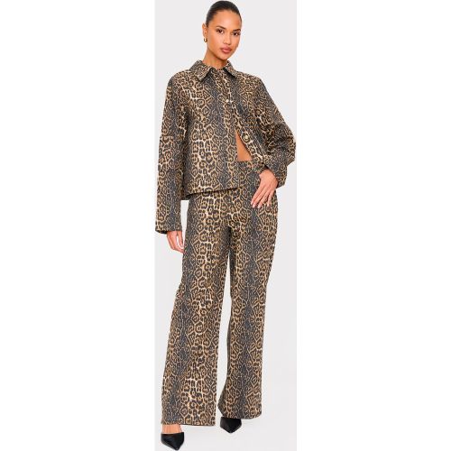 Pantalon large en maille sergée léopard à coutures contrastantes - PrettyLittleThing - Modalova