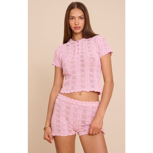 Top en maille style crochet à col polo - PrettyLittleThing - Modalova