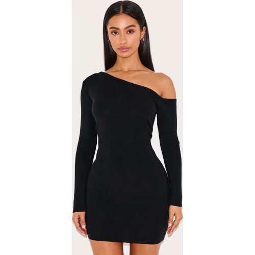 Petite Mini robe côtelée à épaules asymétriques - PrettyLittleThing - Modalova