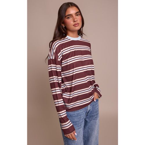 Top rayé à col ras et manches longues | Taille 38 - PrettyLittleThing - Modalova