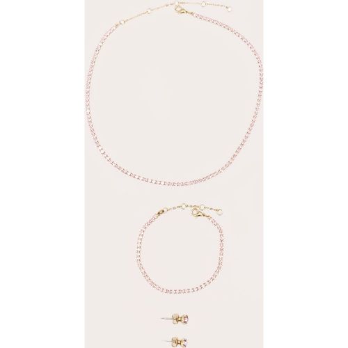 Coffret cadeau de bijoux style tennis roses plaqués en or véritable - PrettyLittleThing - Modalova