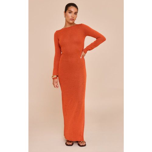 Petite Robe longue en maille tricot à dos ouvert noué et manches longues - PrettyLittleThing - Modalova
