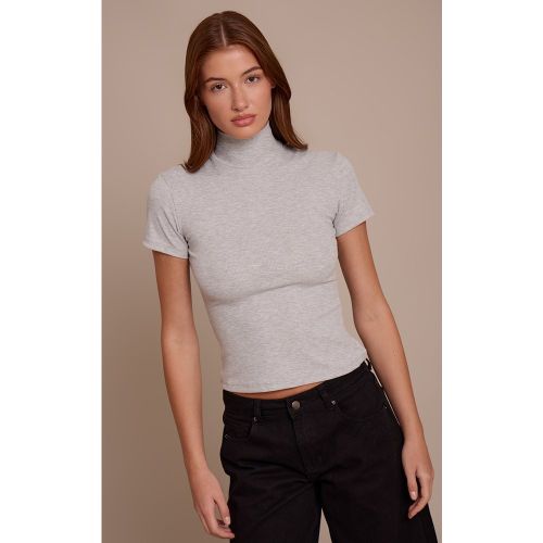 T-shirt long ajusté côtelé doux à col montant | Taille 38 - PrettyLittleThing - Modalova