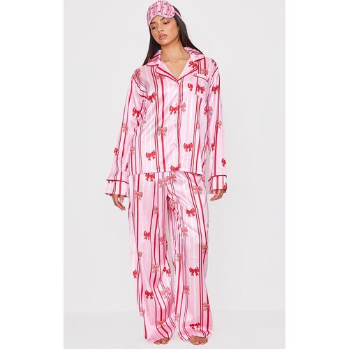 Ensemble de pyjama long satiné imprimé noeuds - PrettyLittleThing - Modalova