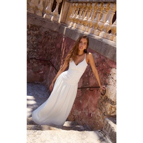 Robe longue en mousseline de soie froncée à taille tombante - PrettyLittleThing - Modalova