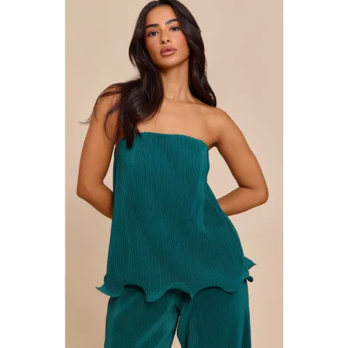 Petite Top bustier plissé à ourlet volanté - PrettyLittleThing - Modalova