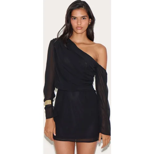 Robe en mousseline de soie asymétrique froncée et trapèze - PrettyLittleThing - Modalova