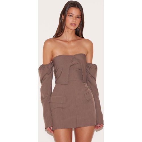 Mini robe de tailleur manches longues tissée à col bardot et poches - PrettyLittleThing - Modalova
