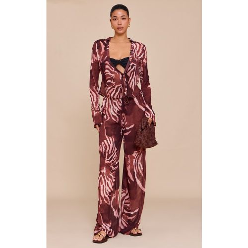 Pantalon large en mousseline de soie imprimé abstrait - PrettyLittleThing - Modalova