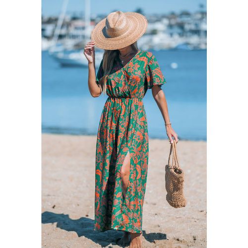 Robe maxi avec col en V et manches curtes à fleurs - CUPSHE - Modalova