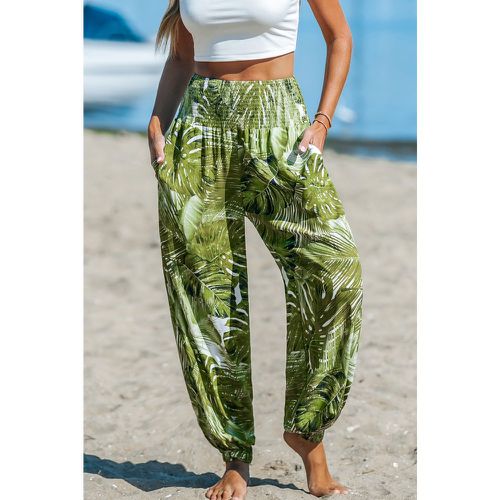 Pantalon avec taille à smocks et jambes trapèze à feuilles - CUPSHE - Modalova