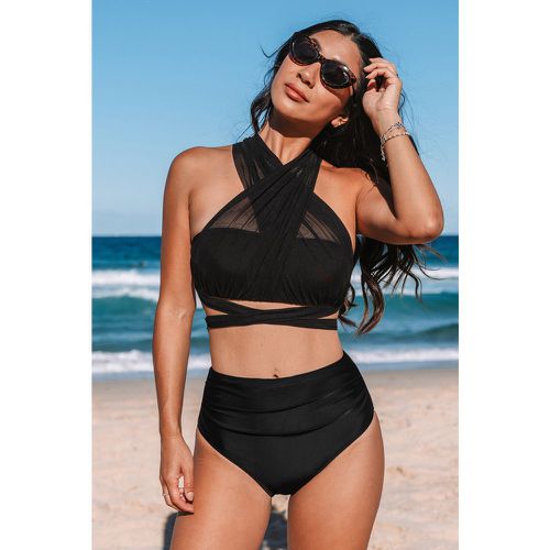 Bikini taille haute convertible en mesh ruché - CUPSHE - Modalova