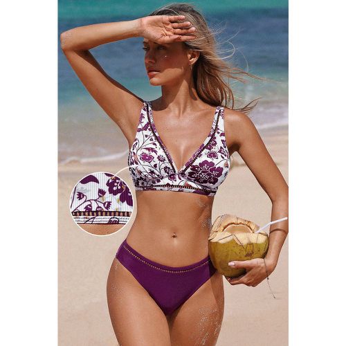 Bikini avec col plongeant à imprimé floral et bas découpé - CUPSHE - Modalova
