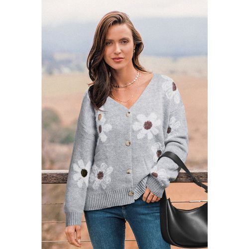 Cardigan à boutons sur le devant en tricot avec fleurs - CUPSHE - Modalova